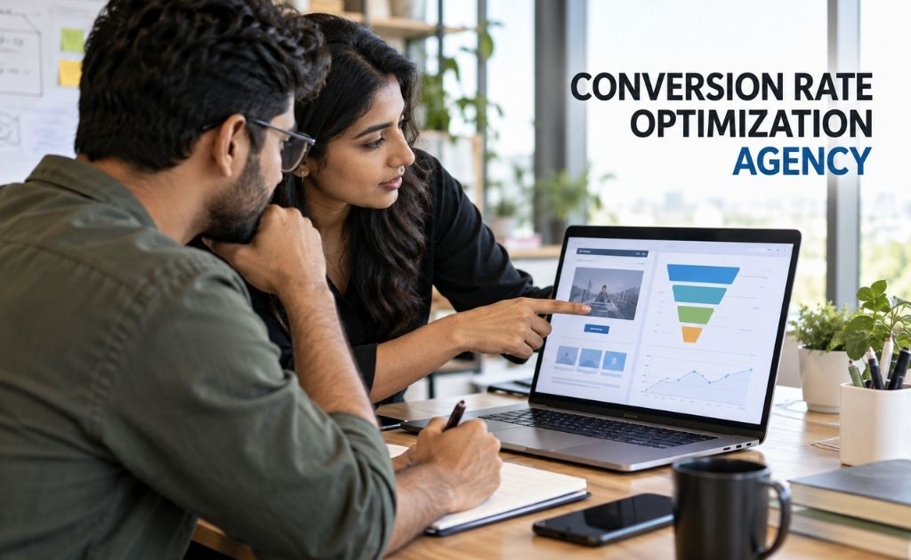 Marketing team analysing website conversions during CRO strategy planning